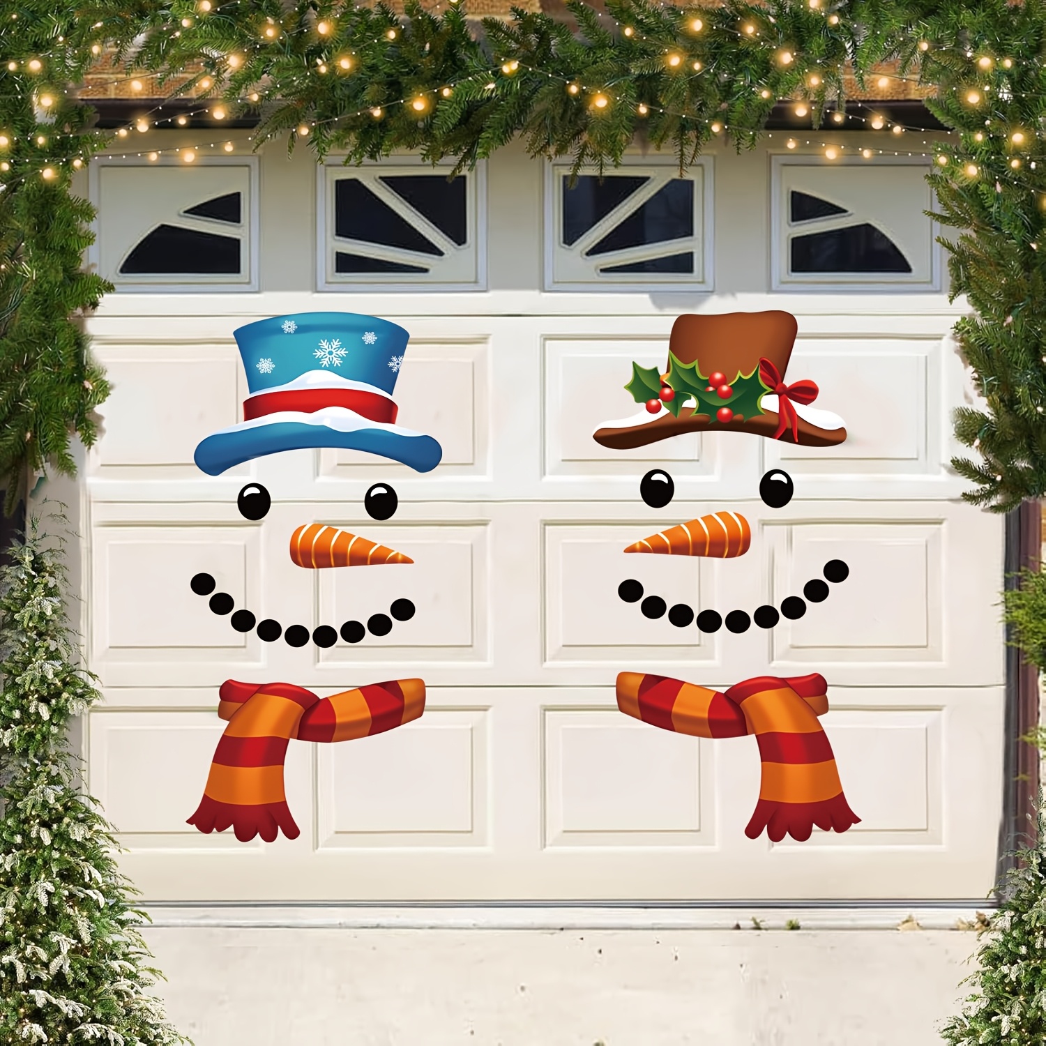 

Merry Christmas Decoration Garage Door Decor Snowman Sticker Refrigerator Decal Set Reflective Car For Christmas Refrigerator (2 )