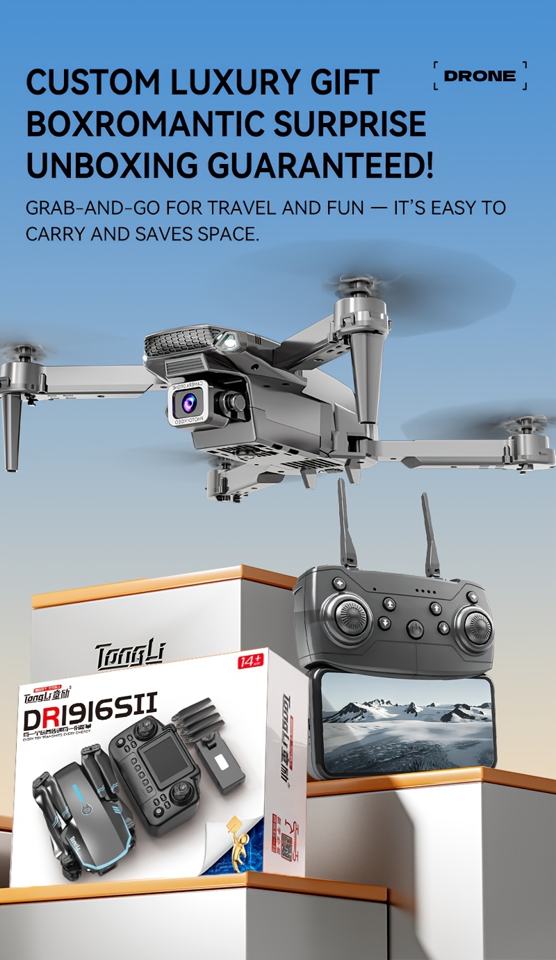 TONG LI Remote Control Airplane for Adults, Portable Foldable Quadcopter Drone, No Camera/Single Camera/Dual Camera Options, Gift, HD Aerial Photography, Headless Mode, 3D Flips, Electronic Gyro Stabilization, Gesture Selfie, Waypoint Flight, One-Key