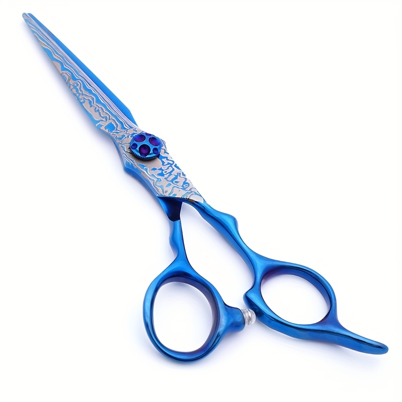 TEMU 1pc Professional Blue Damascus Hair Cutting Scissors Gem Screw Haircut Thinning Barber Tools Steel Shears Hairdressing Scissors Hairdressing