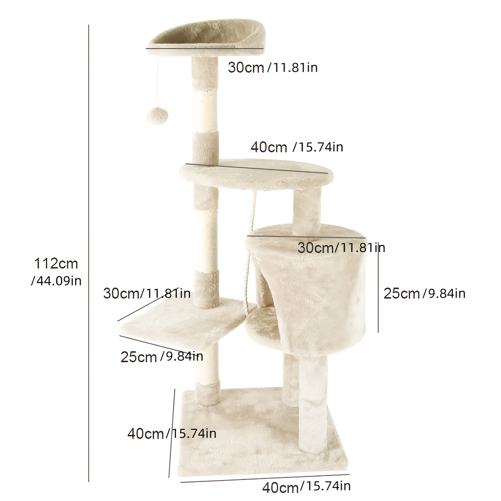 Gentle Care | Deluxe 4-Tier Cat Tree Tower with Cozy Condos & Play Balls - Durable Sisal Rope & Thick Plywood - Beige, 121.92cm Height, Perfect for Indoor Cats, Includes Assembly Instructions