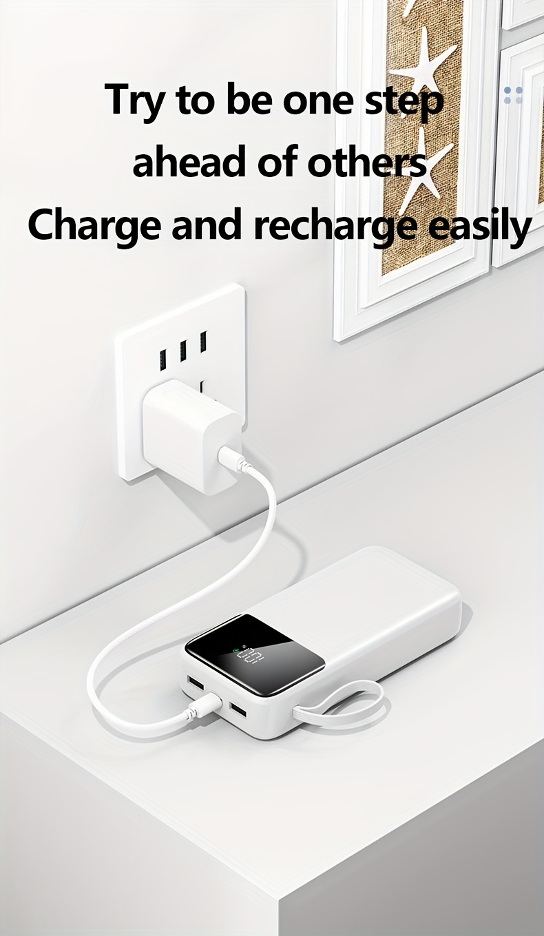20000mAh Power Bank with LED Battery Display, Dual Outputs, Built-in Lanyard Compact Portable Charger for iPhone 15 Pro/14 Max /13 12 Devices Android (USB, Type-C), Outdoor Emergency Backup