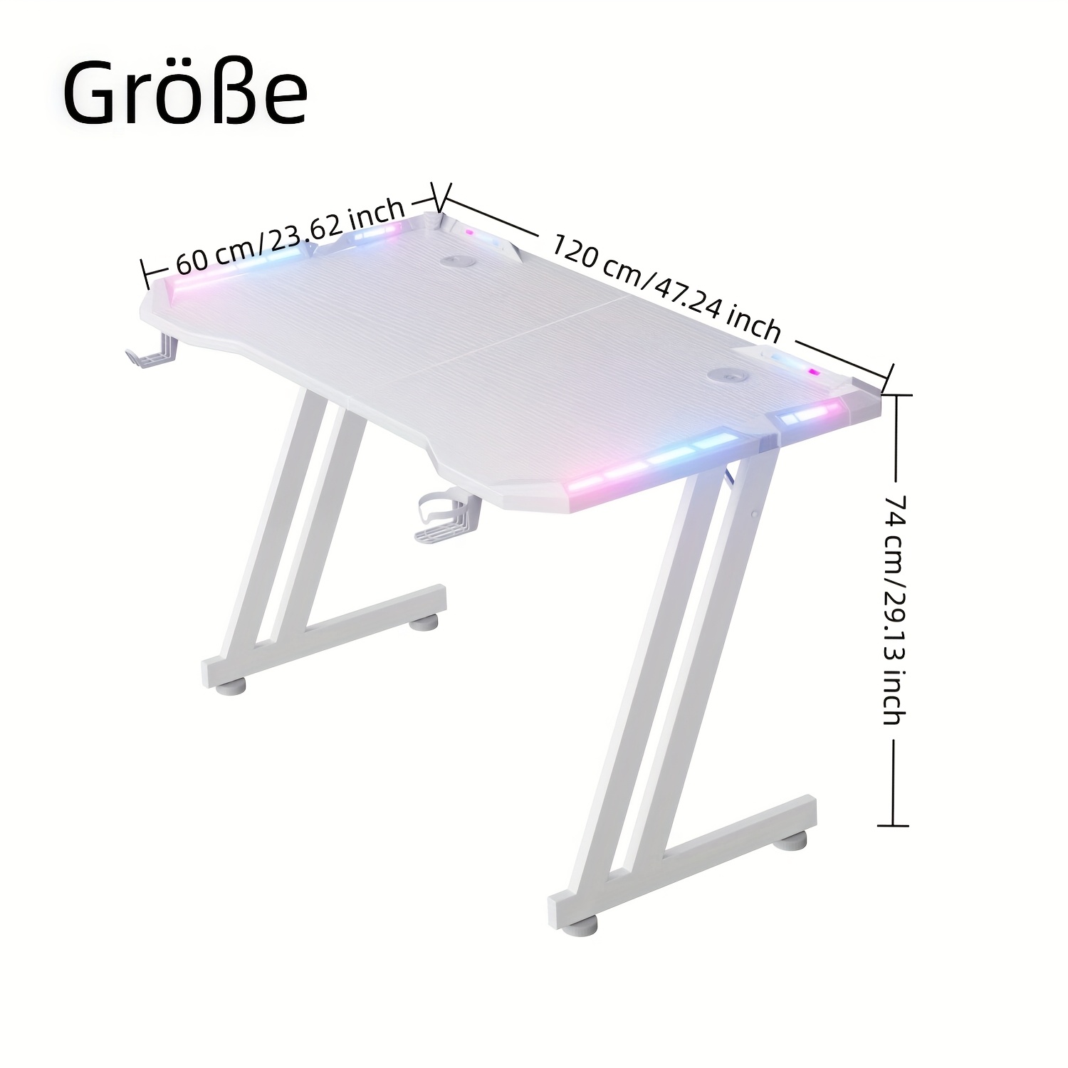 Gaming Desks In Sizes 120, 140, And 160 Cm Featuring Led Lights, An , A Computer Desk With A Cup Holder And Headset Hook, Perfect For . Easy To Assemble And In White