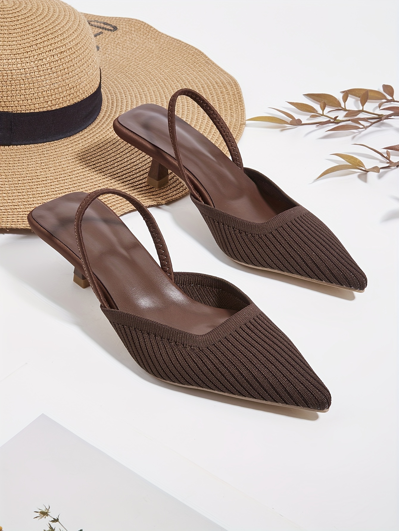 Women's New Style Pointed-Toe Shallow Mouth Sandals, Breathable Fairy-Style Woven Shoes with Kitten Heels, Comfortable Open-Back Flat Shoes for Summer, Women Shoes