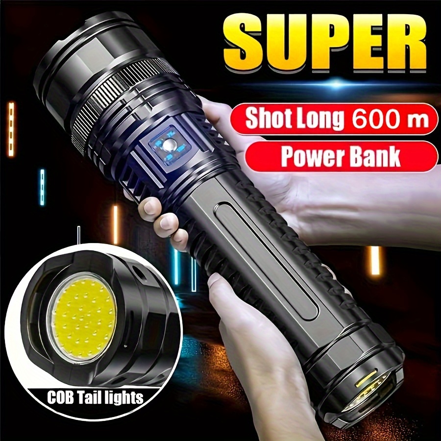 

1pc Tactical Flashlight With Rechargeable 1800mah Lithium Battery, 5 Lighting , C-type Led, Display, Non-waterproof, Battery Powered With Charging Cable, Essential For Outdoor, Camping, Fishing