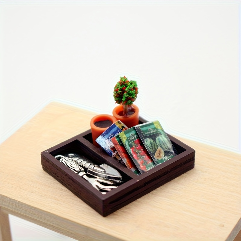 Image of 10pcs/set, 1:12 Miniature Gardening Wooden Box Planting Tool Model Ornaments, Including Mini Potted Tool Models, Etc., Suitable For Model House Diy Living Room Shelf Matching, Gift Birthday Gift