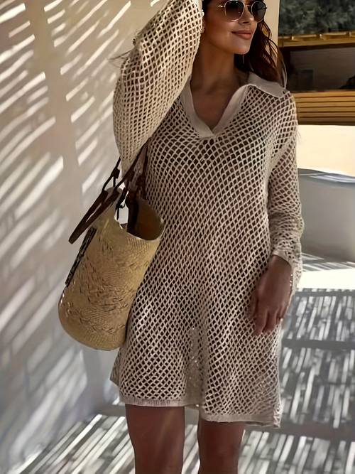 2026 french relaxed mesh dress with breathable sheer design perfect as a cover up for bikinis or pool embodying a back trendy