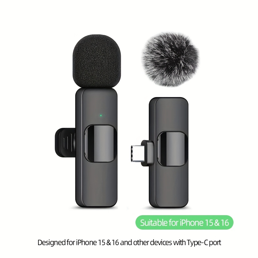 TEMU Wireless Lavalier Microphone Clip Microphone For Iphone Ipad Usb-c Cordless Clip-on Microphone, Plug And Play, Audio Video Recording Live
