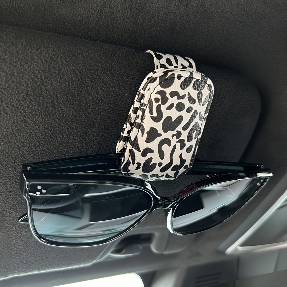 

Cute Cow Print Pu Leather Car Visor Sunglass Holder - Strong Magnetic Grip Eyeglass Clip For Cards, Receipts, And Bank Cards - Practical And Affordable Car Accessory