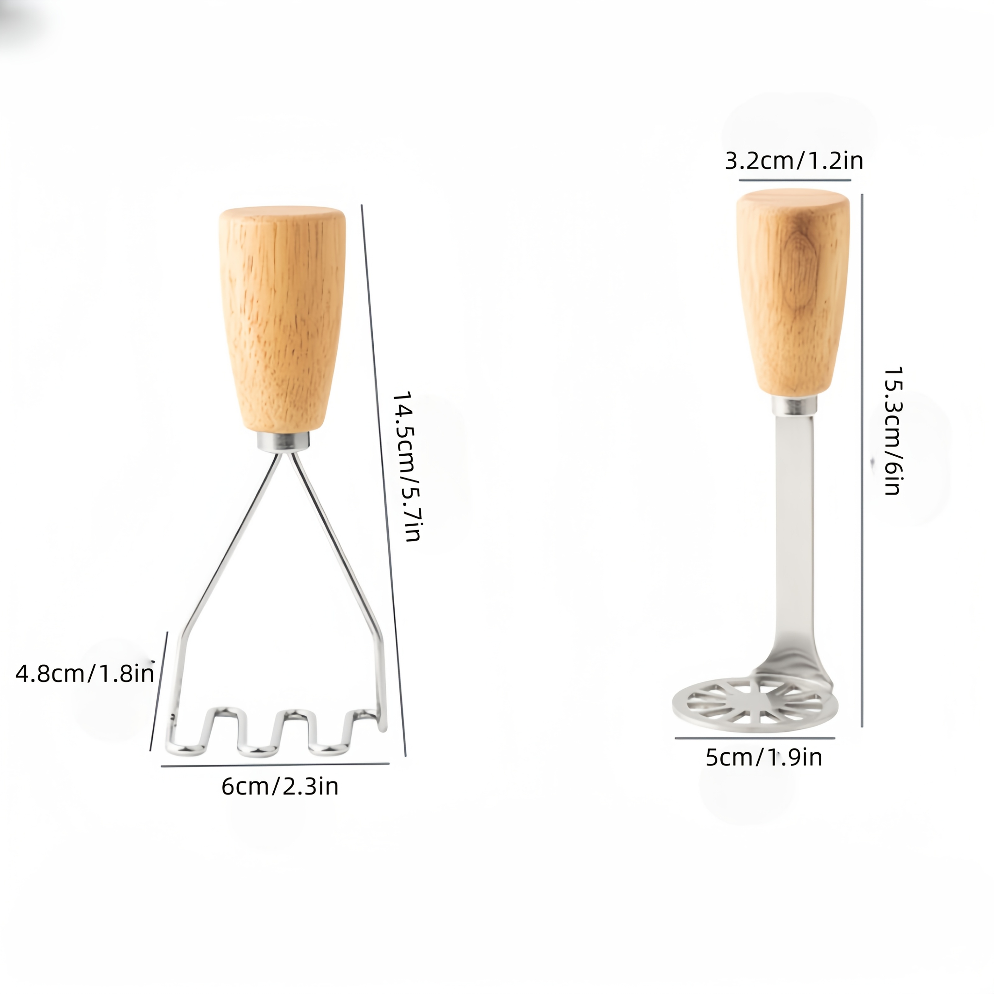 E-shop 2er-Set Kreativer aufstehender Kartoffelstampfer aus Edelstahl mit Holzgriff, multifunktionaler manueller -Zerkleinerer für Obst Gemüse,