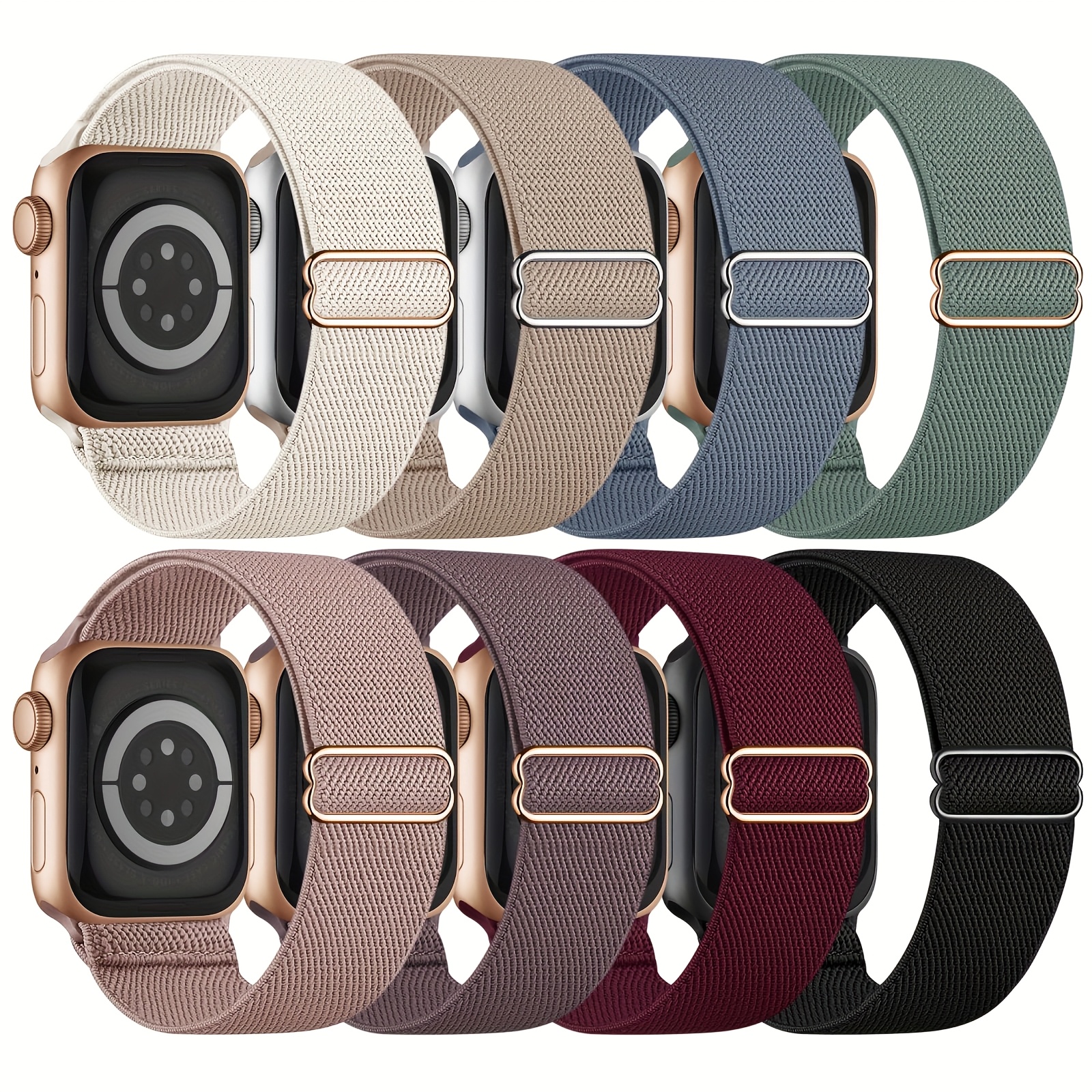 8 packs   compatible for   watch band compatible with 45mm 46mm 44mm 42mm 49mm 41mm 40mm 38mm case compatible with iwatch series 10   6 5 4 3 11   2 3 ultra ultra 2 braided elastic nylon strap stretchy solo loop band for men