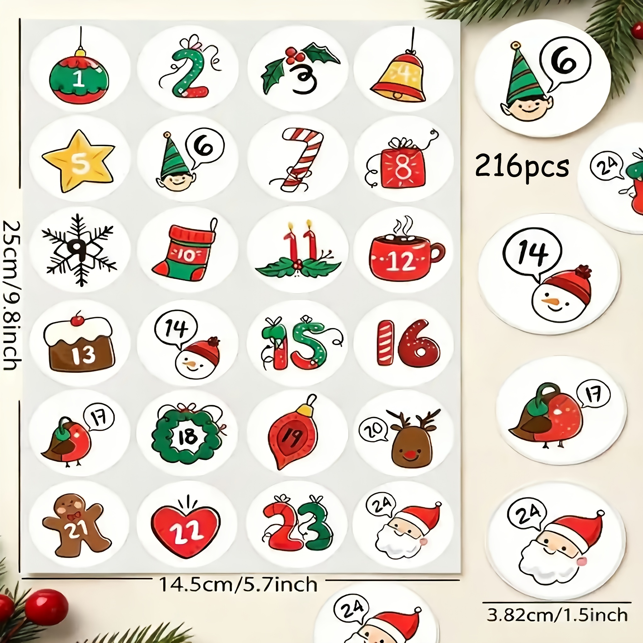TEMU 216pcs Elegant Christmas Sticker Set, Christmas Countdown Number Stickers, Advent Calendar Stickers, Christmas Gift Stickers