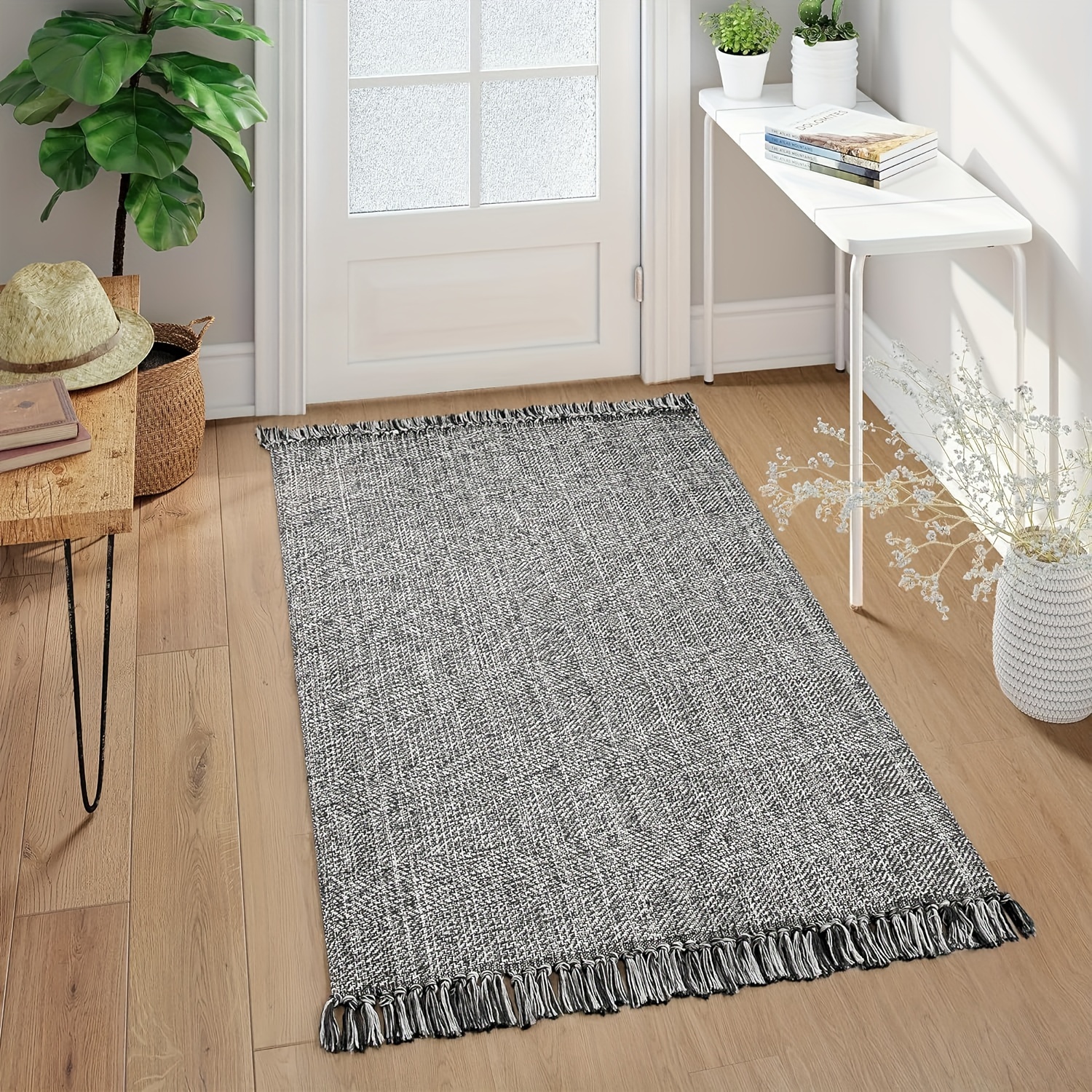 

3x5 Washable Kitchen Runner Rug - Boho Hallway Carpet Rug For Outdoor Farmhouse Decor, Hand-woven Long Bathroom Area Runner Rug For Entryway