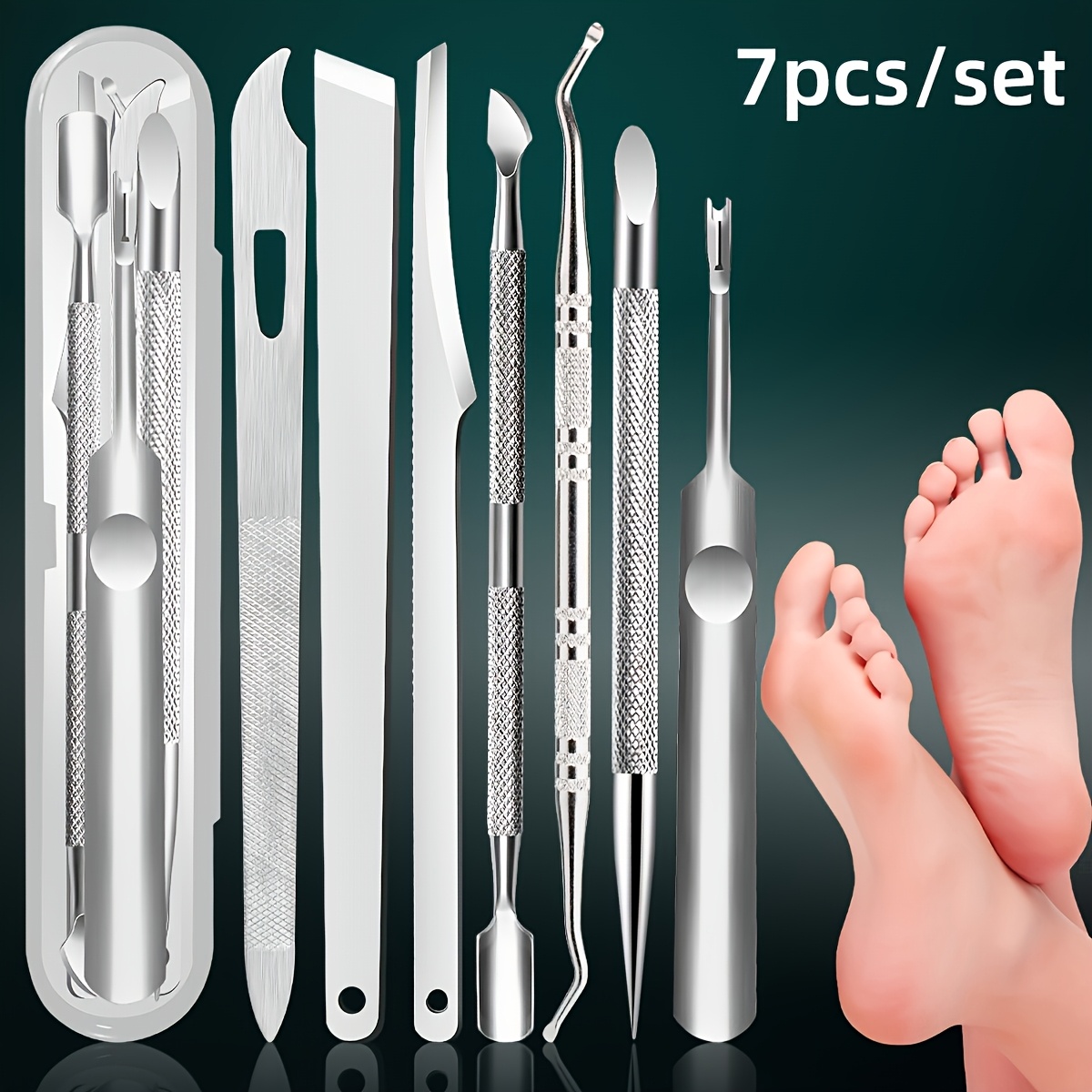 7pcs stainless   and   care tool set   peeling forks needles nail files peeling knives and toenail trimmers for removing dead skin and cuticles durable and non replaceable sandblasted surface