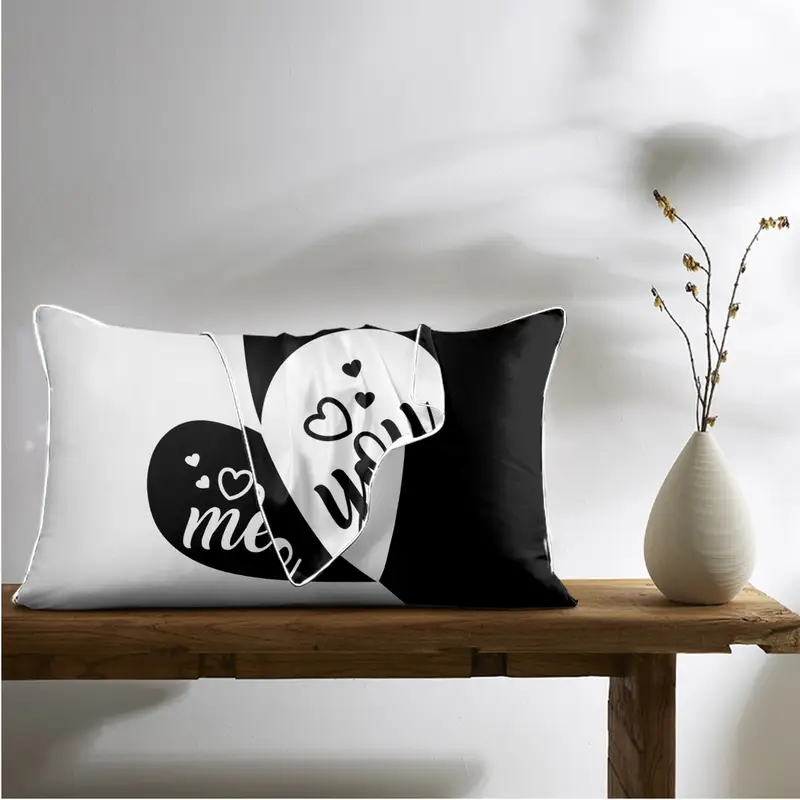 2pcs black   me heart print satin pillowcases 100 polyester envelope closure bedroom decor   machine washable romantic couples gift valentine bedding home decor   durable material decorative pillows     soft fabric print pillow covers gift   Product details 2