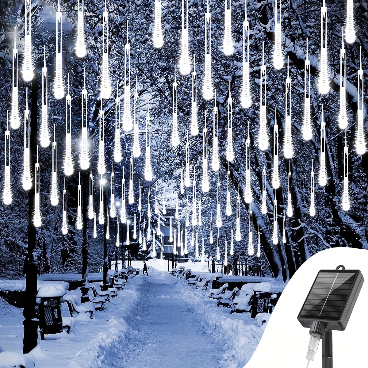1 lot de guirlandes lumineuses décoratives Pluie de météores solaires, éclairage de fête, effet ciel étoilé, guirlandes lumineuses de Noël, lumières solaires pour arbres d'extérieur, durables, adaptées pour les mariages, Halloween, Thanksgiving, terrasses, arbres, toits, cours, jardins, pelouses