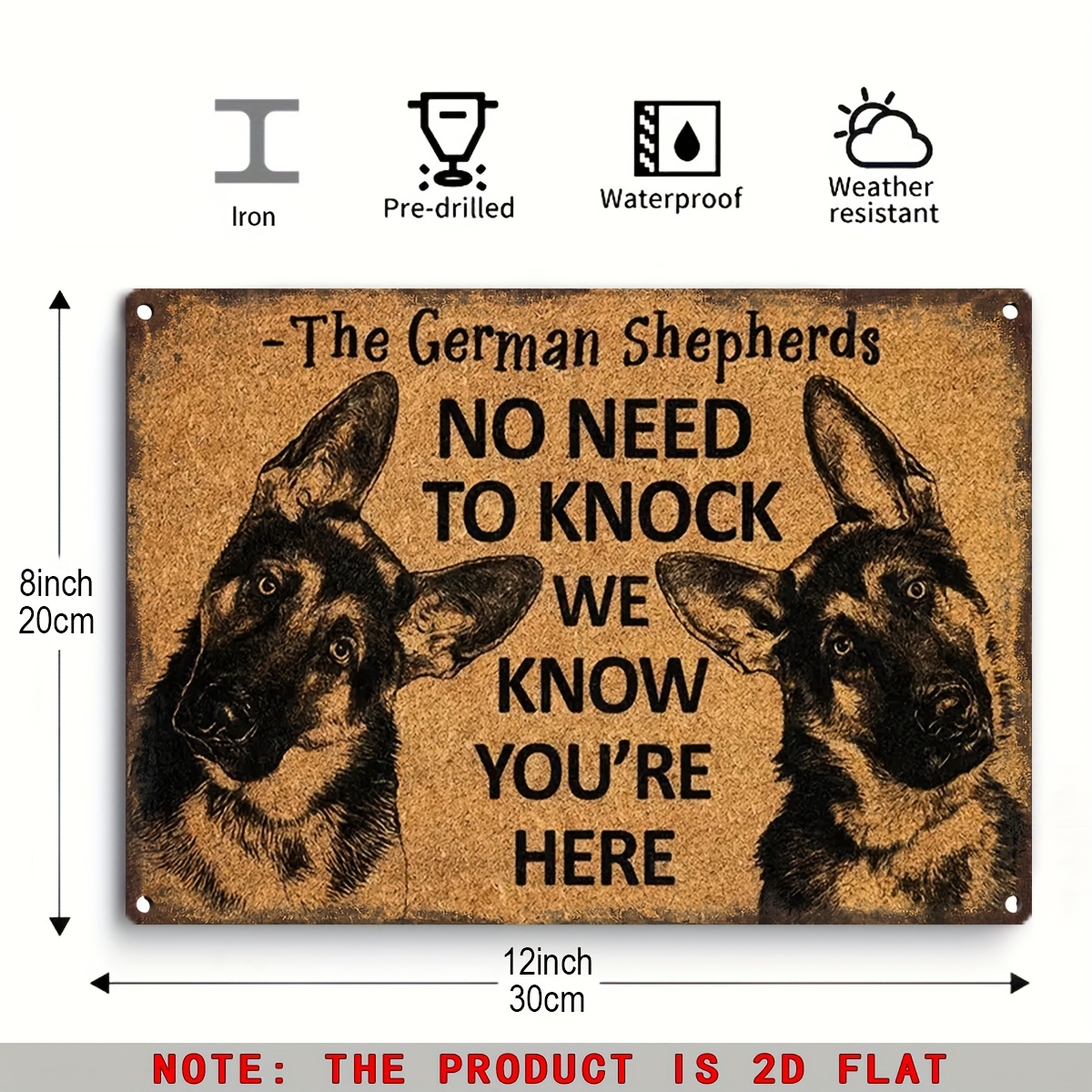 TEMU 2d Flat - 2d Vintage German Shepherd Metal Wall Art Sign | 