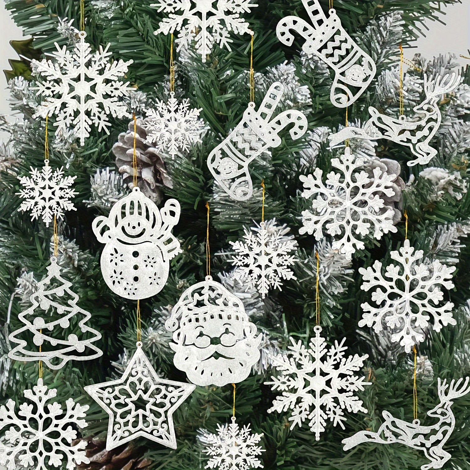 

42pcs Sparkling Christmas Tree Ornaments Set - Snowflakes, Reindeer, Santa & More - Holiday & New Year's Parties