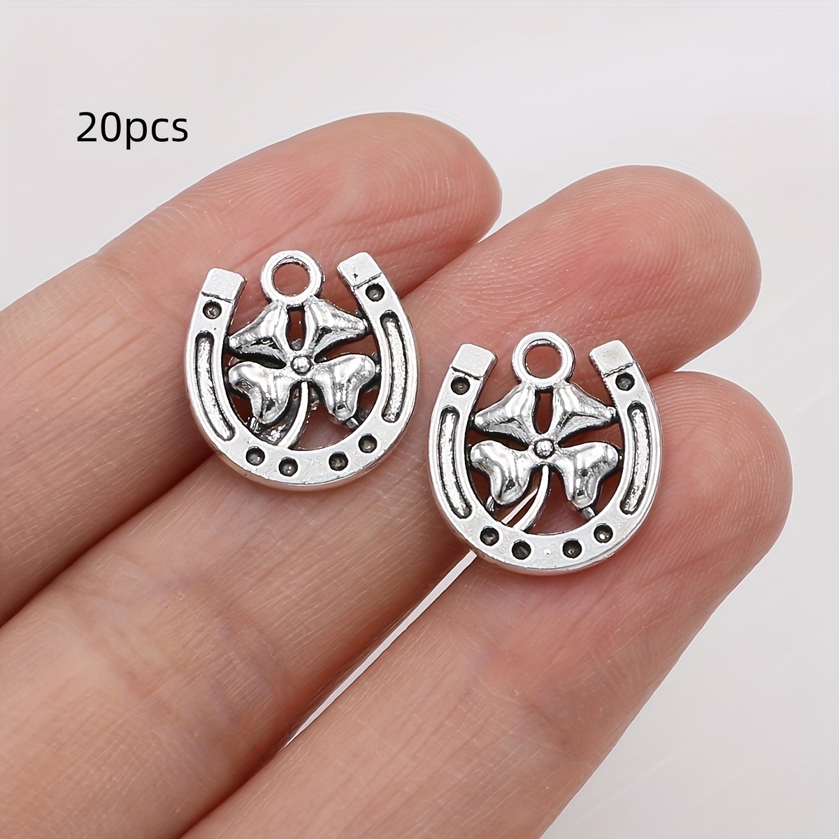 Image of 20pcs Clover & Horseshoe Pendants - Luck Charms For Making, Small Symbols Suitable For Necklace, Bracelet, Earring Crafting Accessories