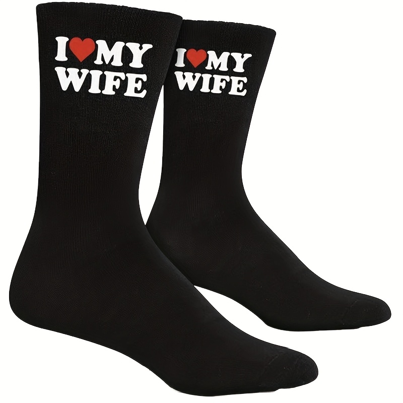 TEMU 1/4 Pair Of Fun "" Sports Socks - Black With White Text And Red Heart, The Perfect Anniversary, Birthday, Valentine's Day, Or Christmas Gift For Husband Or Boyfriend, Fun Socks