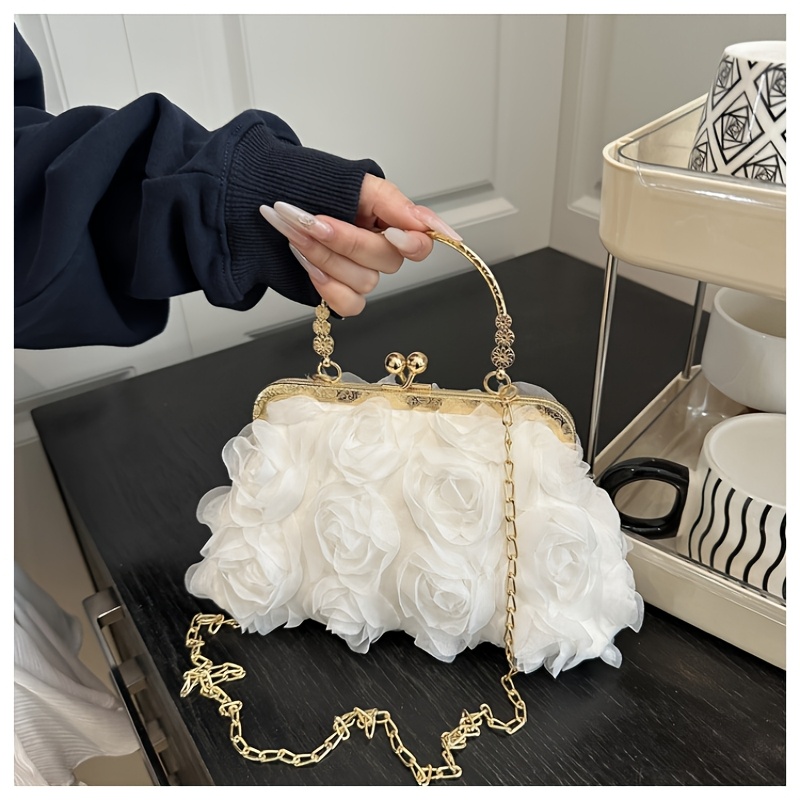 TEMU Borsa a tracolla da donna con 3D in chiffon, borsa da sera color per abbinare a un abito Qipao, borsa da festa e borsa a tracolla con catena per