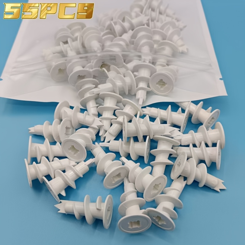 55 kosov belih plastičnih stenskih vložkov, spiralna zasnova za večjo stabilnost, visoka trdota v velikostih 12/16 mm, enostavna samovrtalna
