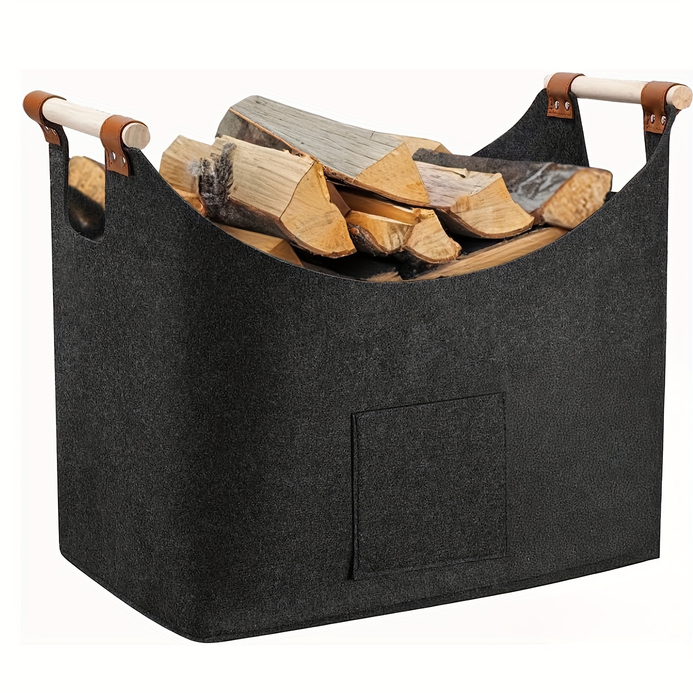 1pc xxl foldable wooden log basket 14 53gal thickened felt fireplace carrier with extended handles indoor wood burner for firewood vegetables dark gray details 4