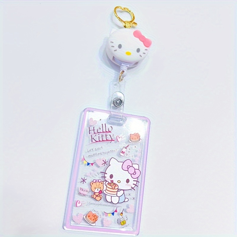 Anime,pc My Melody Pompompurin Badtz-Maru Keroppi Telescopic ID Badge Holder Keychain Acrylic Badge Reel Name Tag Clip, Cute Retractable ID Card