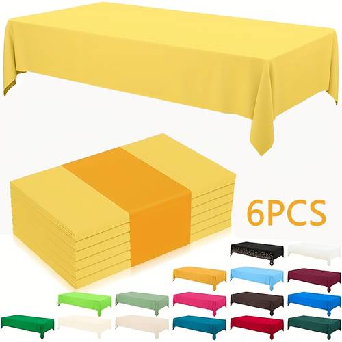 6 pack heavy duty disposable plastic tablecloths 54 x72 large party table coverings heavyweight durable plastic sheets for weddings birthdays gender reveals buffet tables bulk pack of 6 easy tableclopes no setup required
