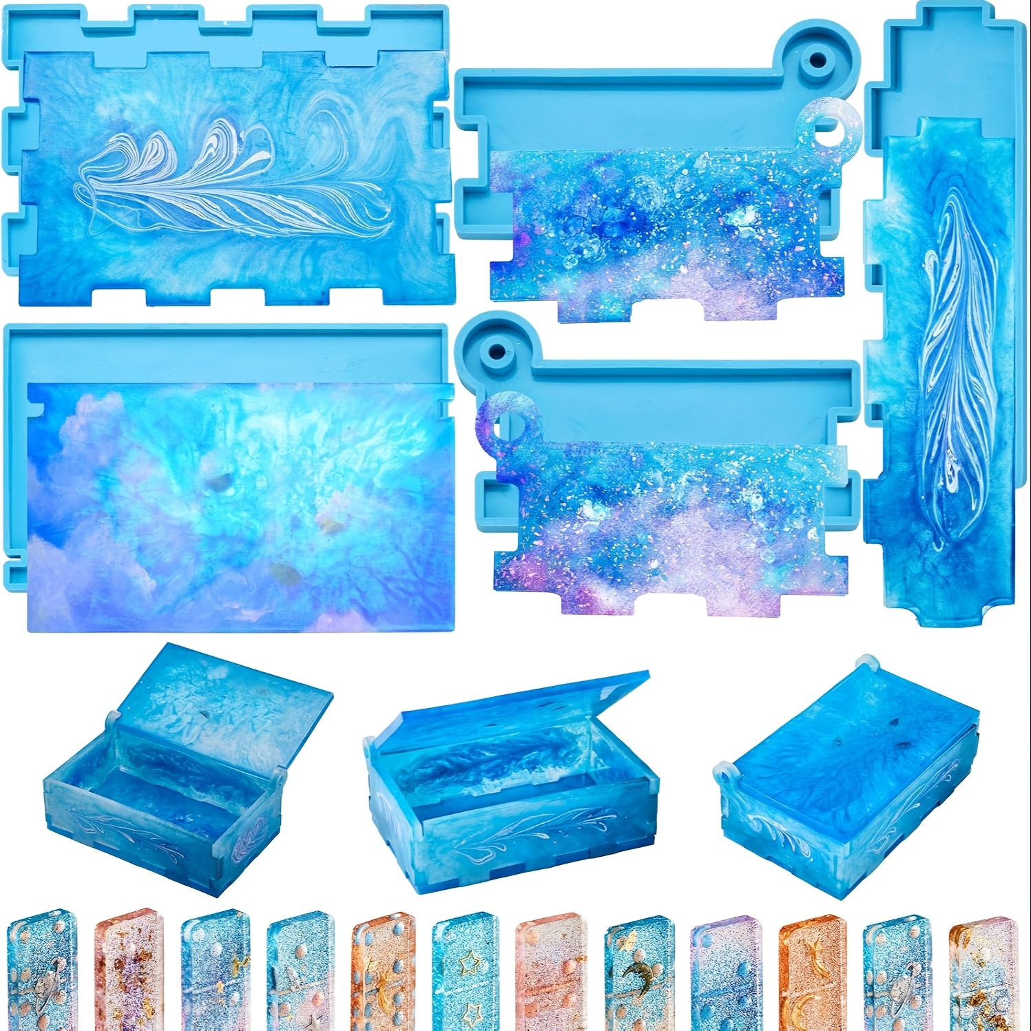 TEMU Domino Storage Box Resin Mold Domino Box Epoxy Mold Jewelry Storage Case Holder Mold Slide Box Silicone Casting Mold For Box Home Decoration,