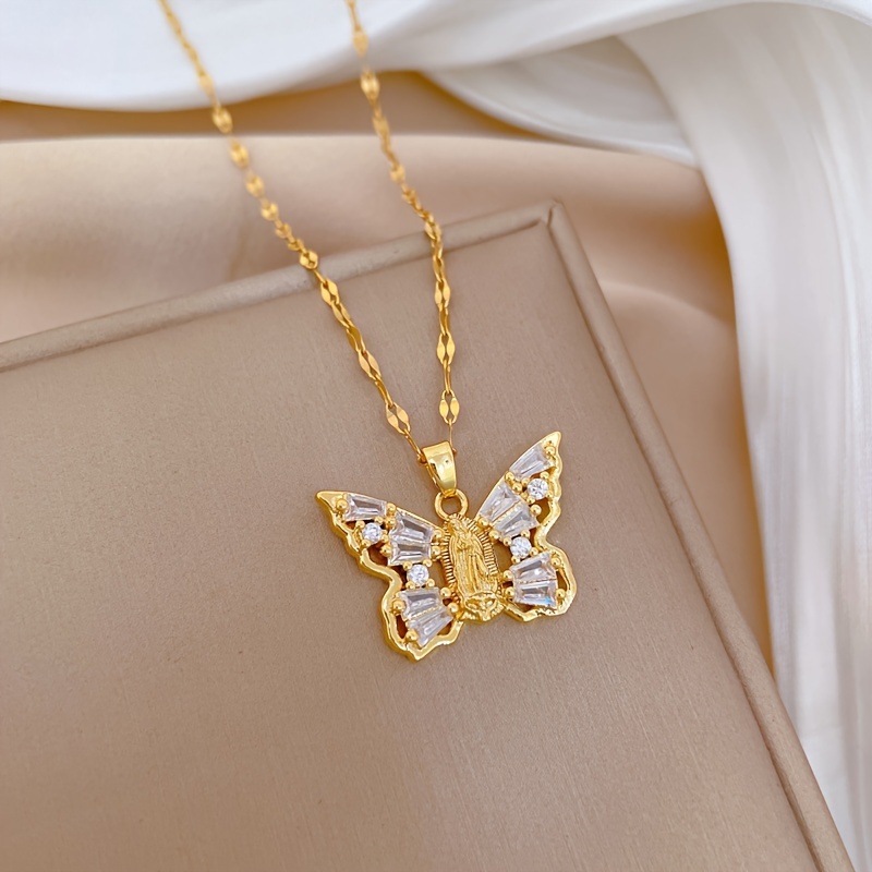 Image of Elegant Stainless Steel Pendant Necklace With Sparkling Zirconia - Perfect Daily Wear Or Holiday Gift For Women