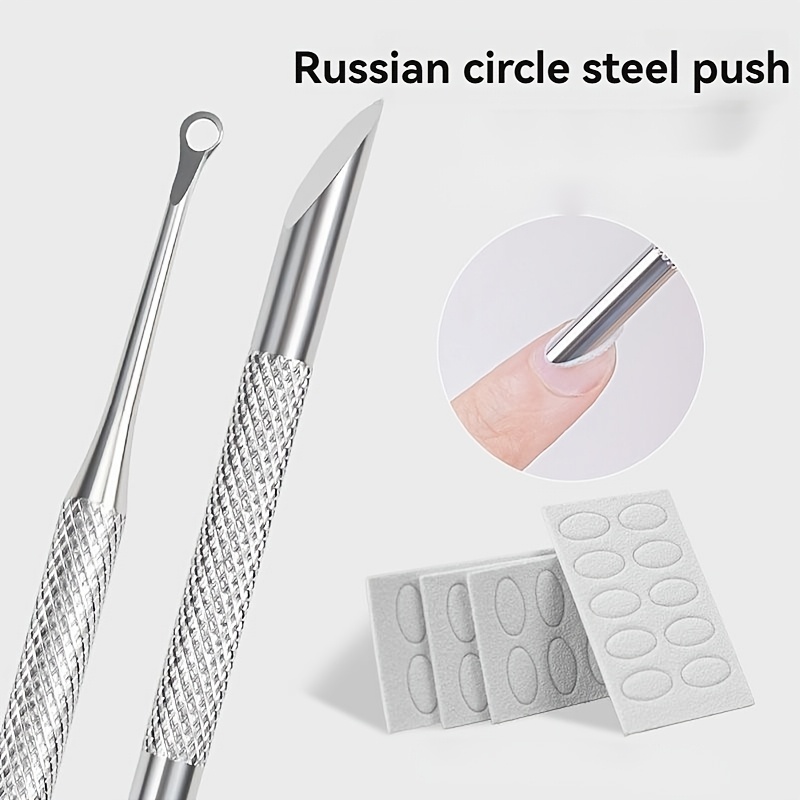   style double headed cuticle remover tool stainless steel pusher 40 sanding discs set   manicure front circle nail salon special