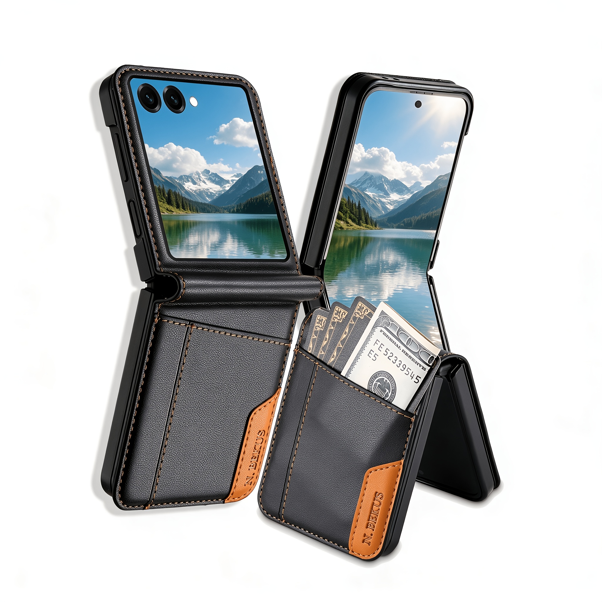 TEMU Phone Case - All-absorbing Men Women Wallet Card Holder Slot Stand Cute Faux Leather Phone Case Suitable For Galaxy Z Flip 8 7 7fe 6 5 4 3 Gift