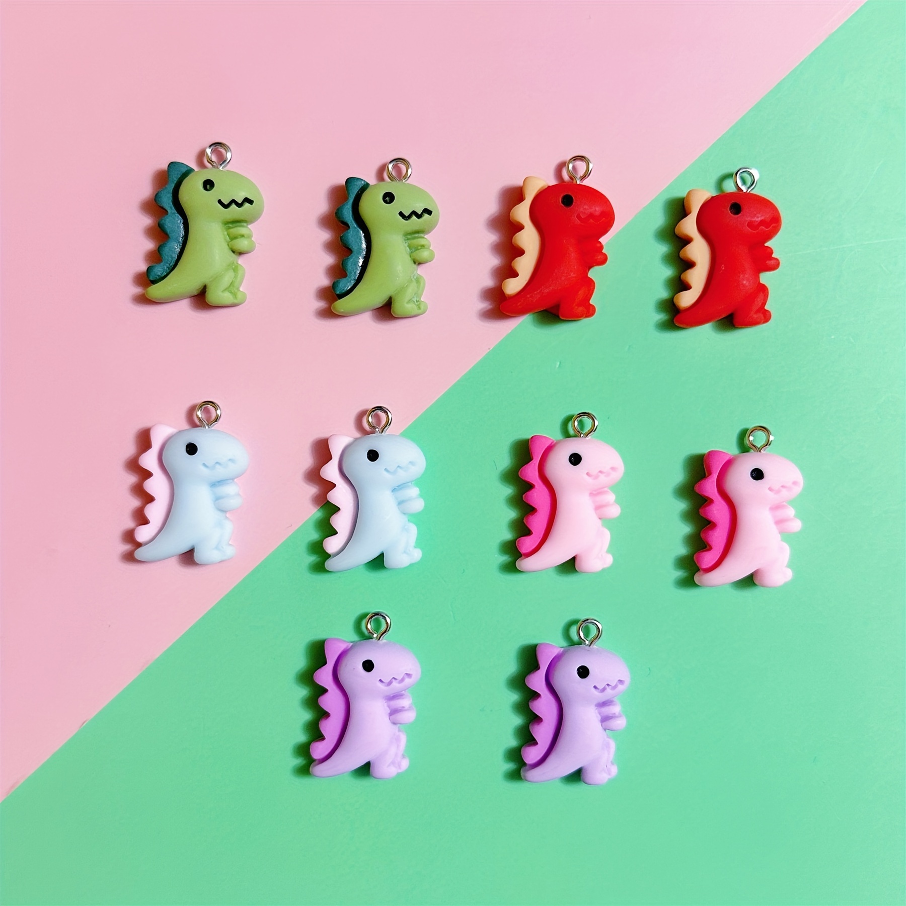 

10pcs/pack Assorted Color Cartoon Dinosaur Handmade Pendants, Resin Jewelry Charms For Earrings, Necklaces, Bracelets, Keychains And Bag Accessories, Creative Gifts For Diy Crafts