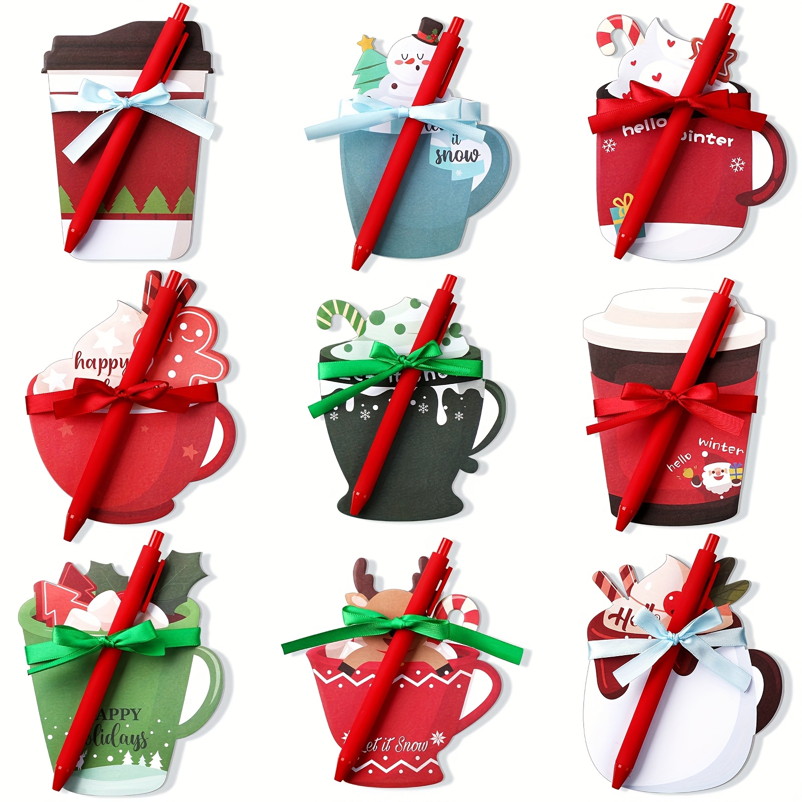 TEMU 9 Sets Christmas Coffee Cup Notepad With Pen Winter Memo Pad Christmas To Do List Xmas Notepads Set For Decoration Christmas Party Favors (cute)