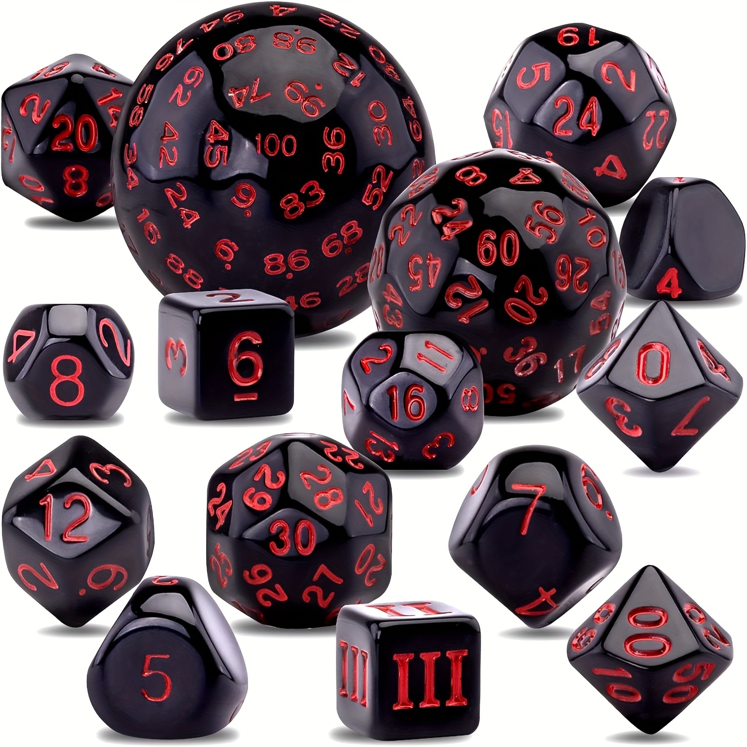 

Esanda Premium Dnd Polyhedral Dice Set - 15 Piece, Easy-to-read Numbers, Durable Acrylic, Includes Drawstring Bag - Perfect For & Roleplaying Games, Black & Red