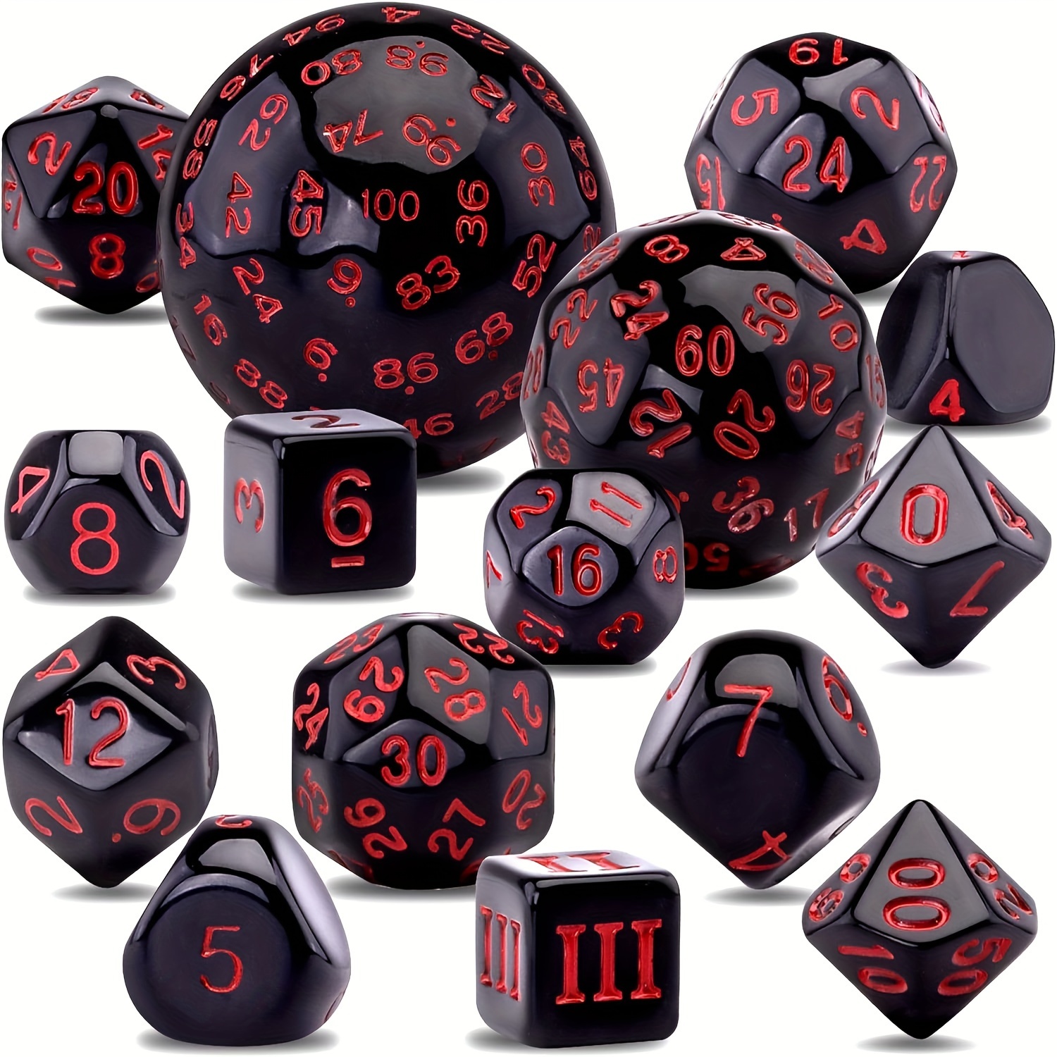 

Ensemble de Dés Polyédriques Esanda Premium Dnd - 15 Pièces, Chiffres Facilement Lisibles, Acrylique Durable, Inclut un Sac à Cordon - Parfait pour Donjons & Dragons & Jeux de Rôle, Noir & Rouge