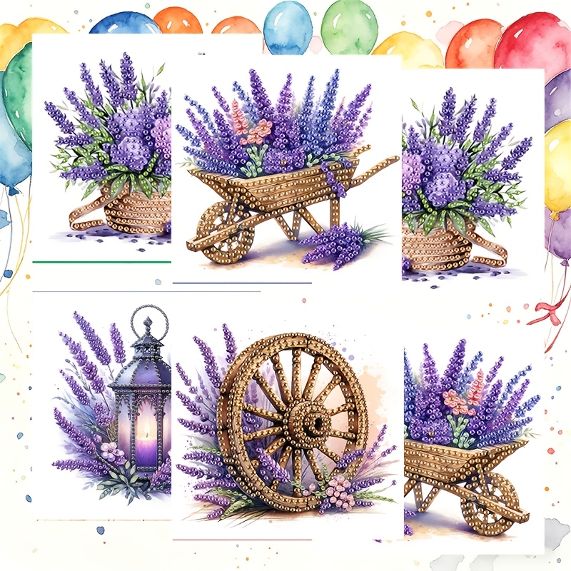 TEMU 6pcs Unique New Diamond Painting Greeting Card Set, Beautiful Pattern Cards, Birthday Holiday Greeting Cards Adult Handmade Craft Party Gifts
