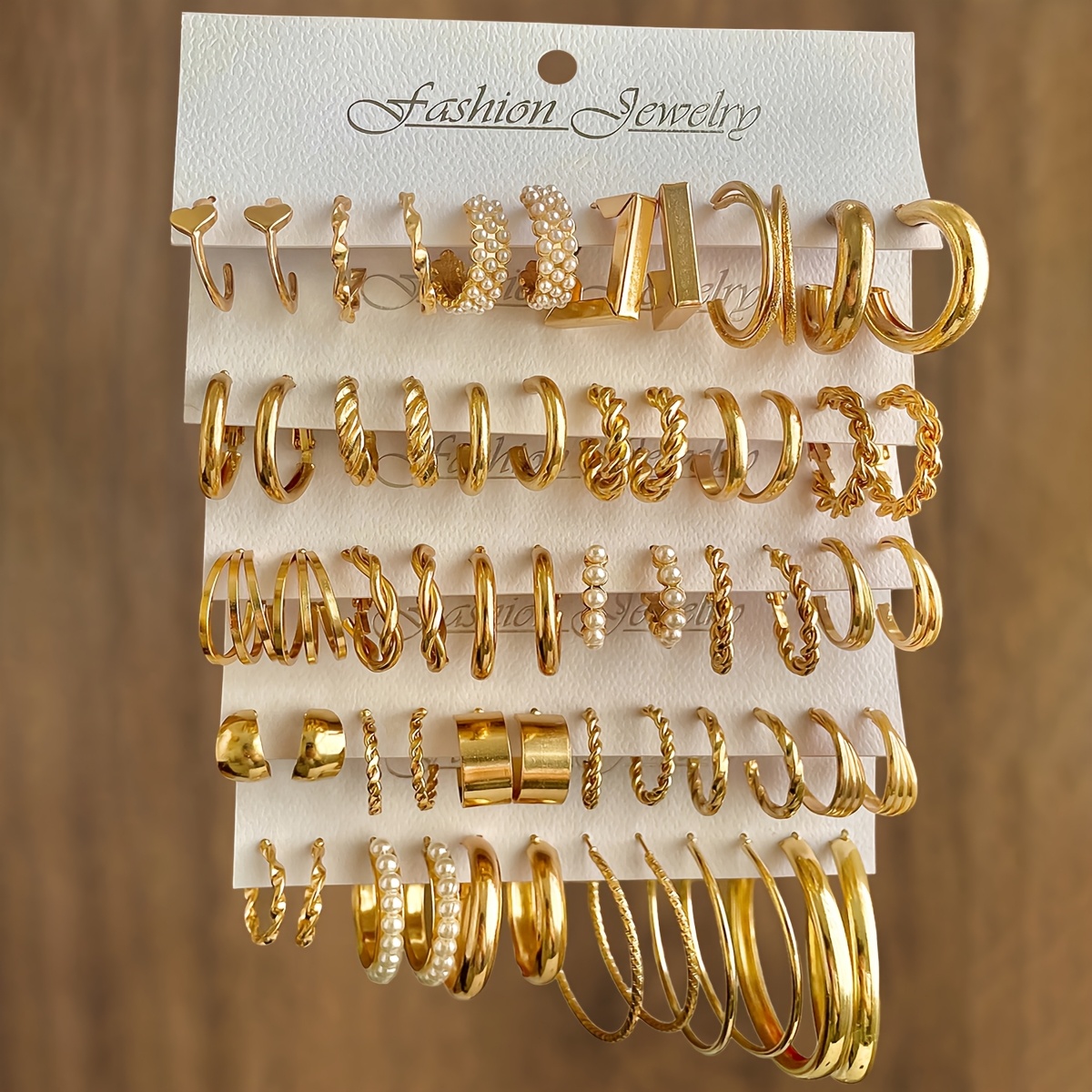 TEMU Random 12/24pcs Set Vintage Fashion -shaped Twisted Card Case Earrings For Women, Elegant Temperament, Light Luxury, Versatile Daily Commuting