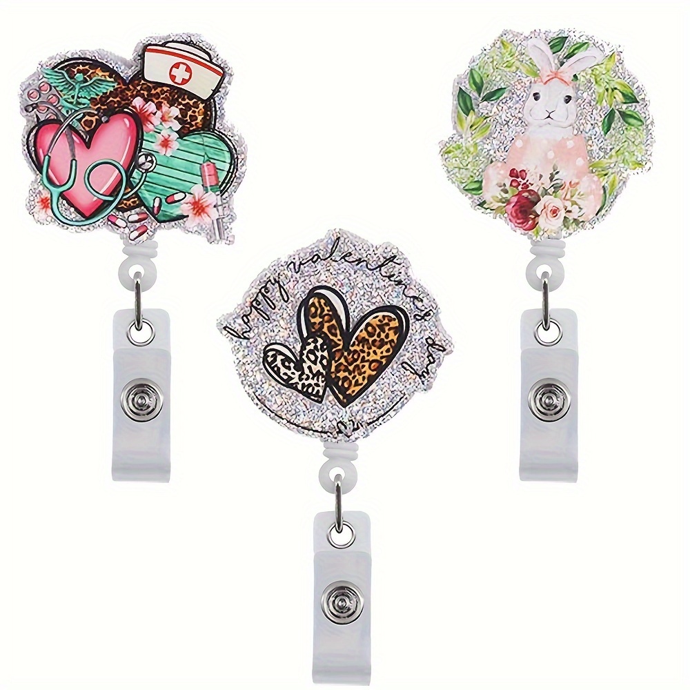 6pcs Novelty Flower Badge Reels Retractable Badge Holders,Id Badge Holders Retractable with Clip ,Perfect for Office Workers, Students, and Nurses