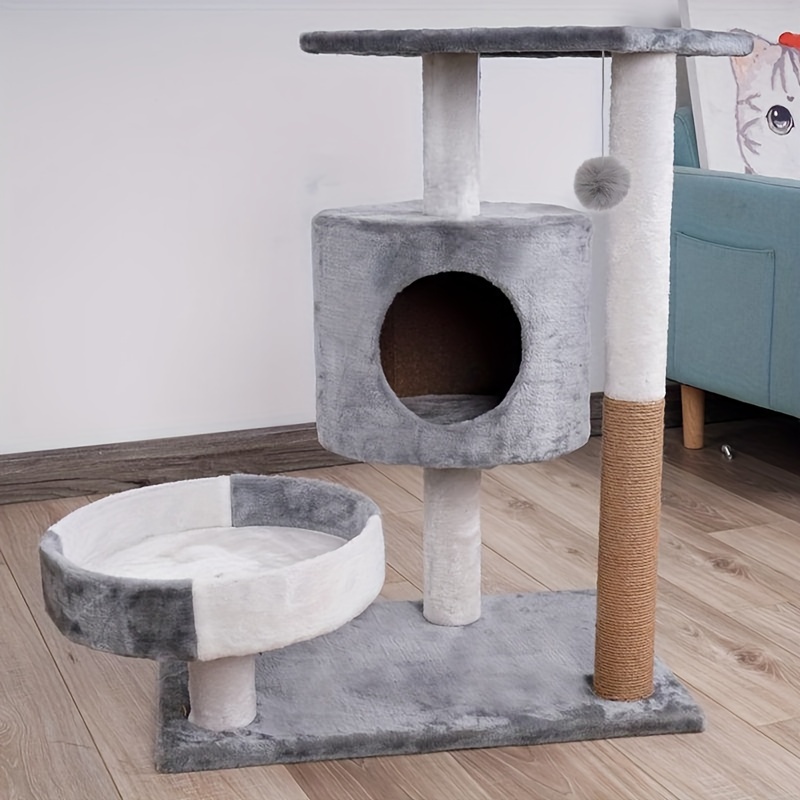 

1pc Multi-level Cat Tree Tower With Cozy Cat Condo, Natural Sisal Scratching Post, And Plush Hanging Toy, Indoor Kitty Activity Center
