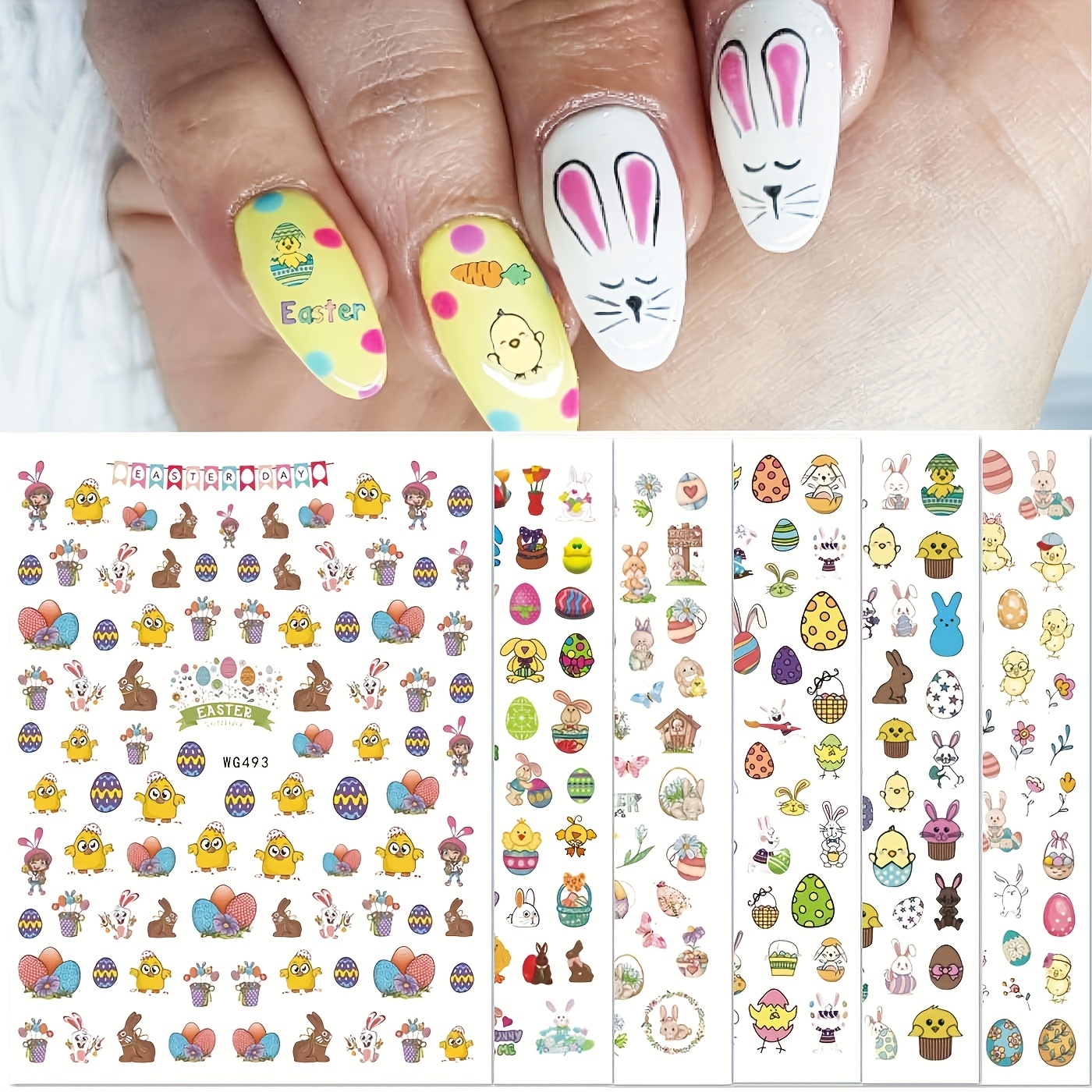 

6pcs Easter Nail Art Stickers For Women & Girls - 3d Self-adhesive Bunny, Egg, & Chick Decals | & Diy Manicure Decorations, Easy To Apply, Single-use, Nail Stickers