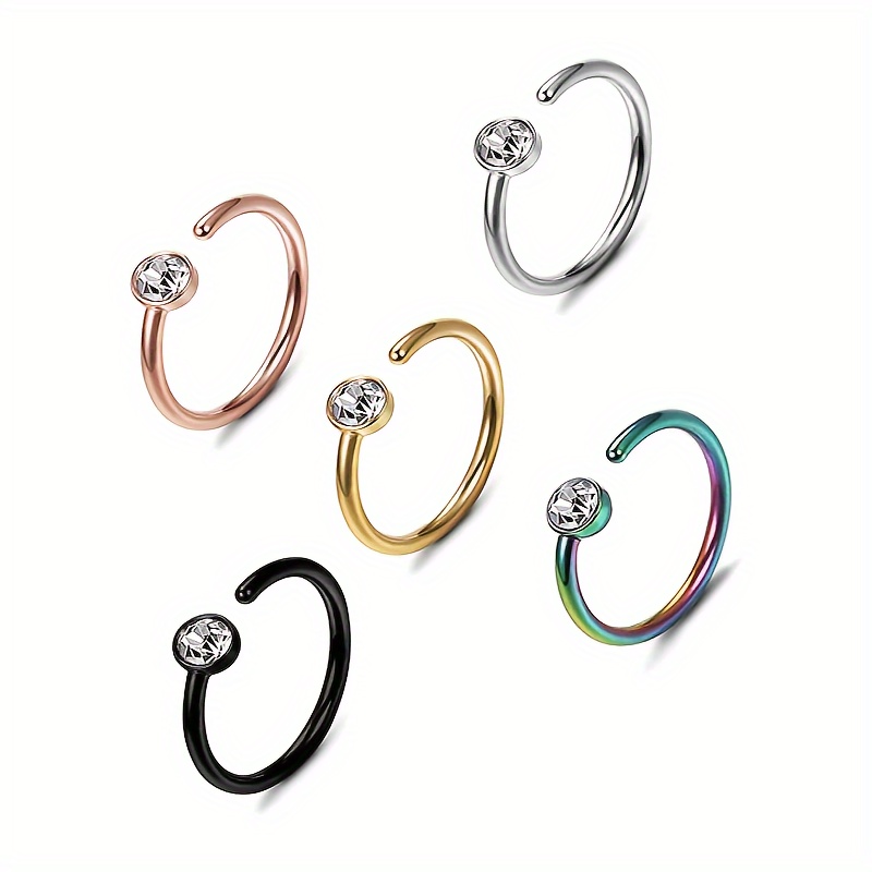 Image of 5pcs Set Shiny Stainless Steel Hoop Nose Rings - Hypoallergenic Body Piercing Jewelry