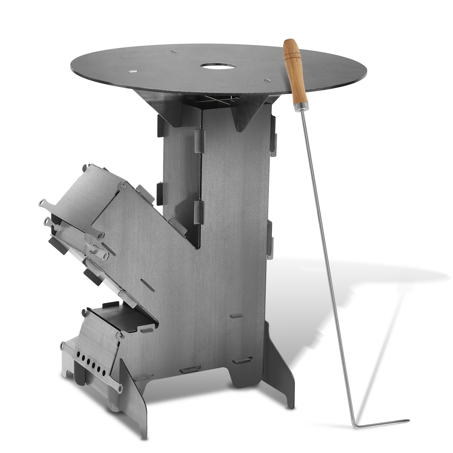 Image of Wood Burning Stoves Camping Rocket Stove Camping Stoves For Wood Burning With Grill Plate, Fire Hooks, And 2 Feet, Camping Stove Wood Stove Outdoor Camp Kitchen, Made Of Solid 3 Mm Thick