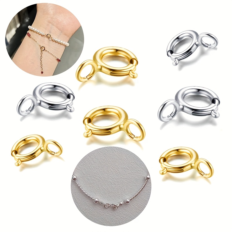 

10pcs Stainless Steel Spring Clasps For Diy Necklaces - Round Connectors & Fasteners