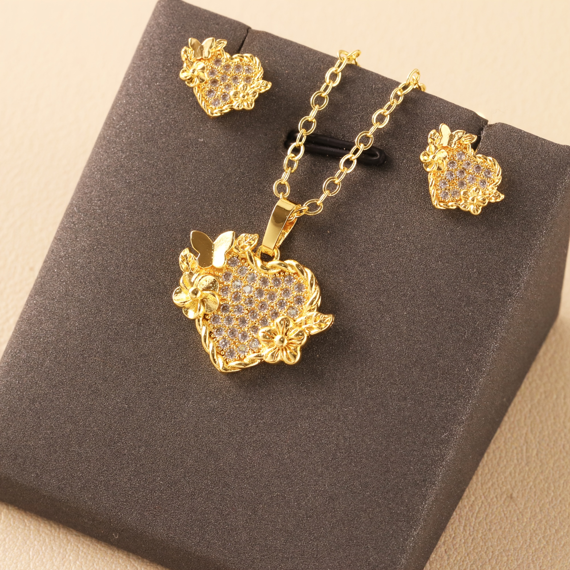 Butterfly & Flower Heart-Shaped Jewelry Set, 2pcs
