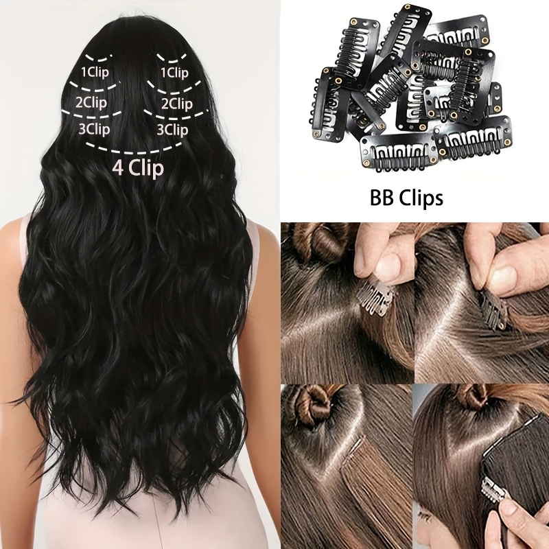 elegant mixed   in hair extension for women 16 clips long wavy curly synthetic hairpiece for   styling details 1