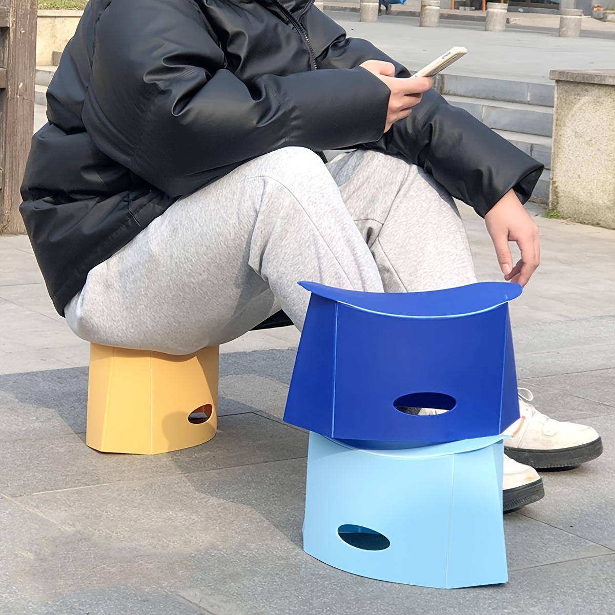 portable folding stool for travel lightweight   plastic ideal for outdoor activities fishing blue details 5