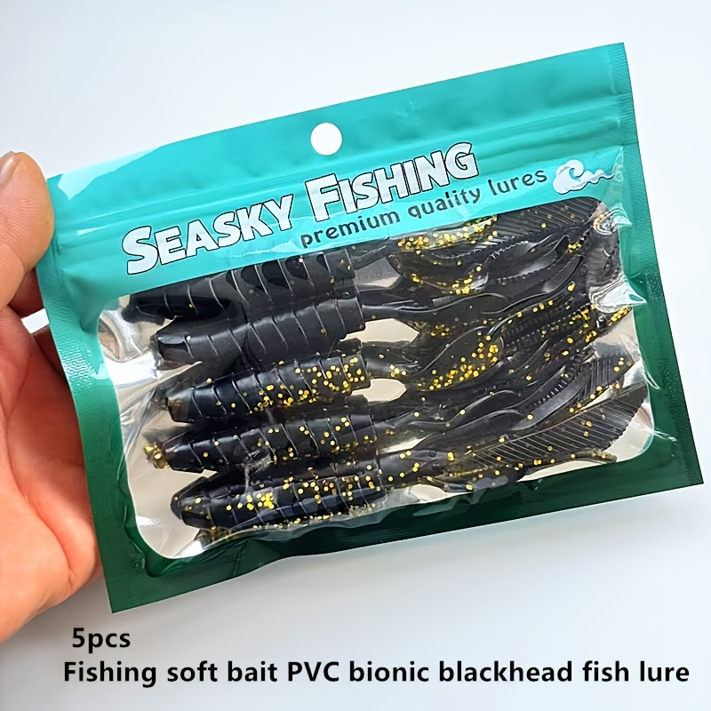 TEMU 5pcs Set Blackhead Fish Soft Lure Artificial Bait, Chubby Fish Pvc Material Soft And Durable Squid And Lure, Realistic Design With Dynamic Swimming Action To Enhance Experience