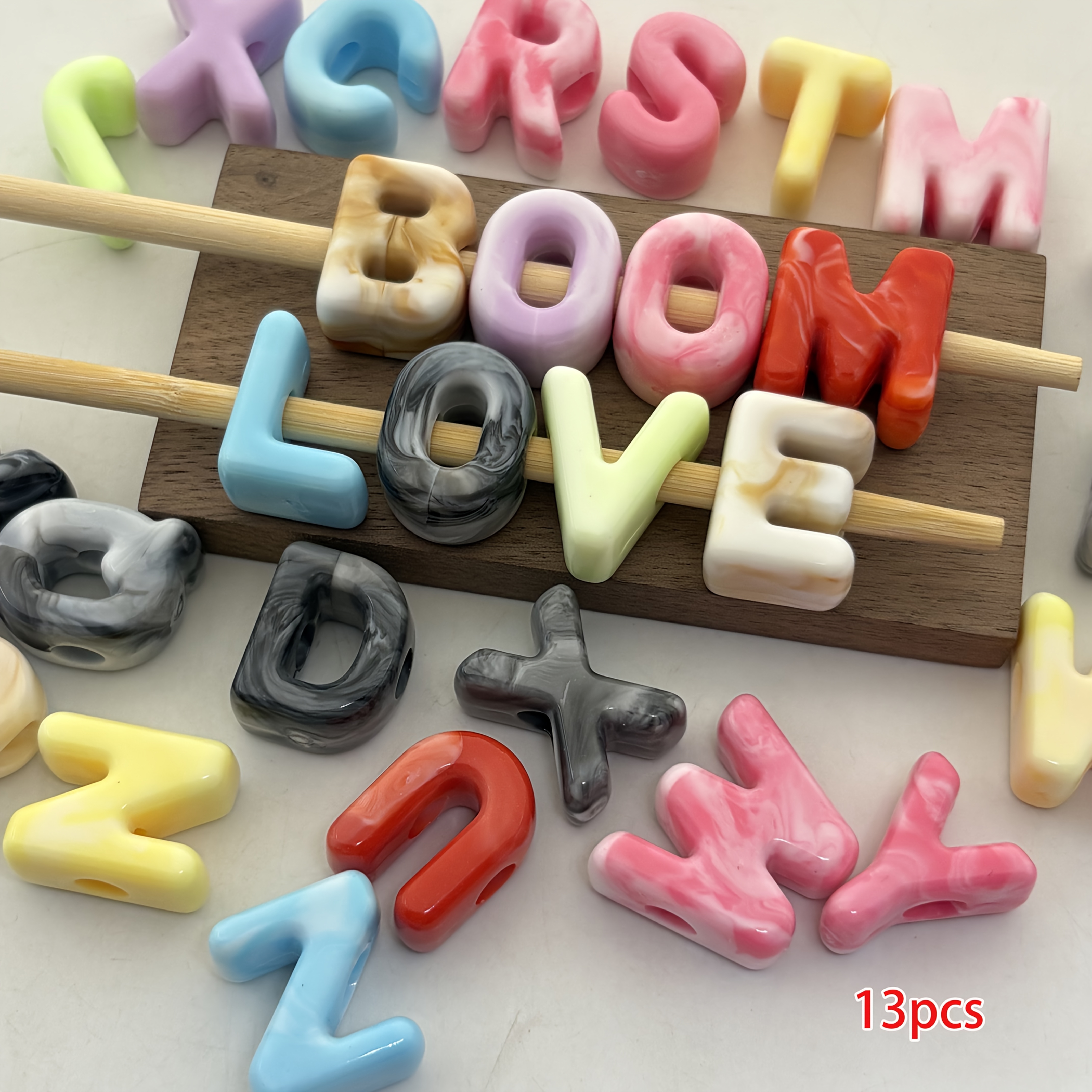 TEMU 13pcs Large Hole Alphabet Beads - 14-20mm Diy Gift - Random Assortment - Mixed Colors - Horizontal Hole Beads - Decorative Beads For Making