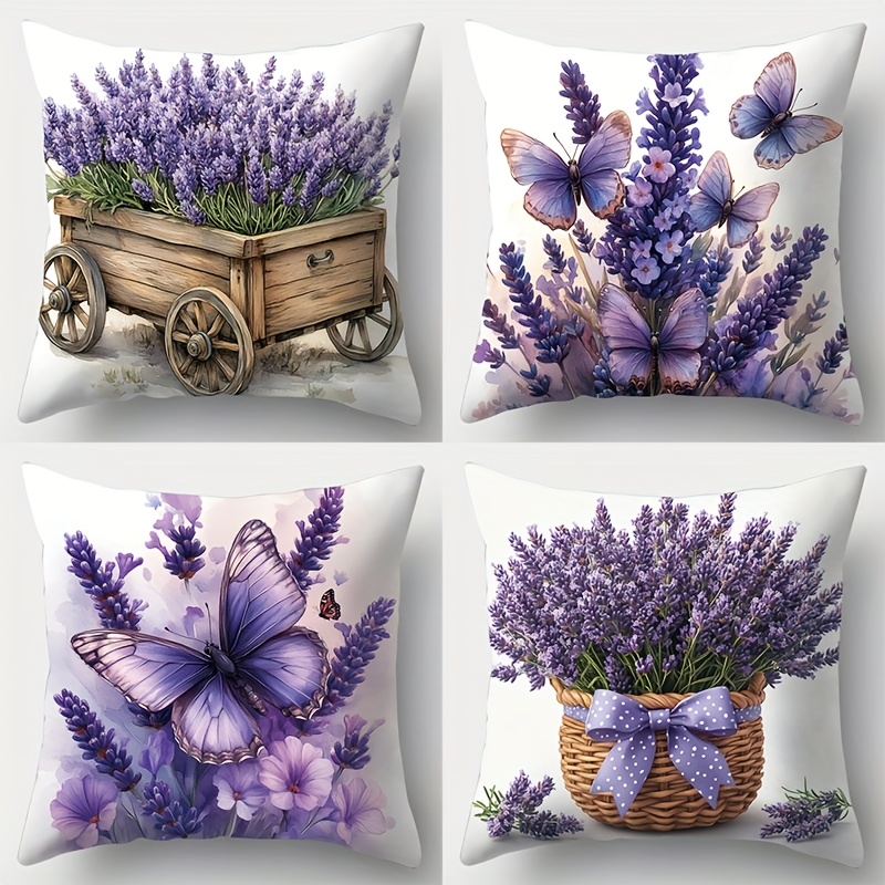 

4pcs Pillowcases Have Theme With A Large Number Of Purple Lavender And Other Patterns. Pillowcase Suitable For Home And Sofa Decoration, Size 17.7 * 17.7. Excluding Pillow